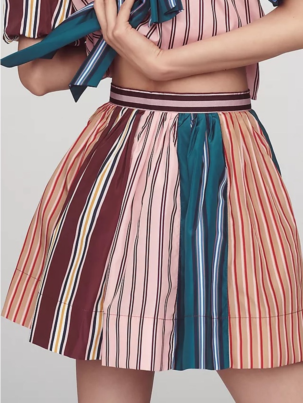 Maeve Taffeta Striped A-Line Mini Skirt